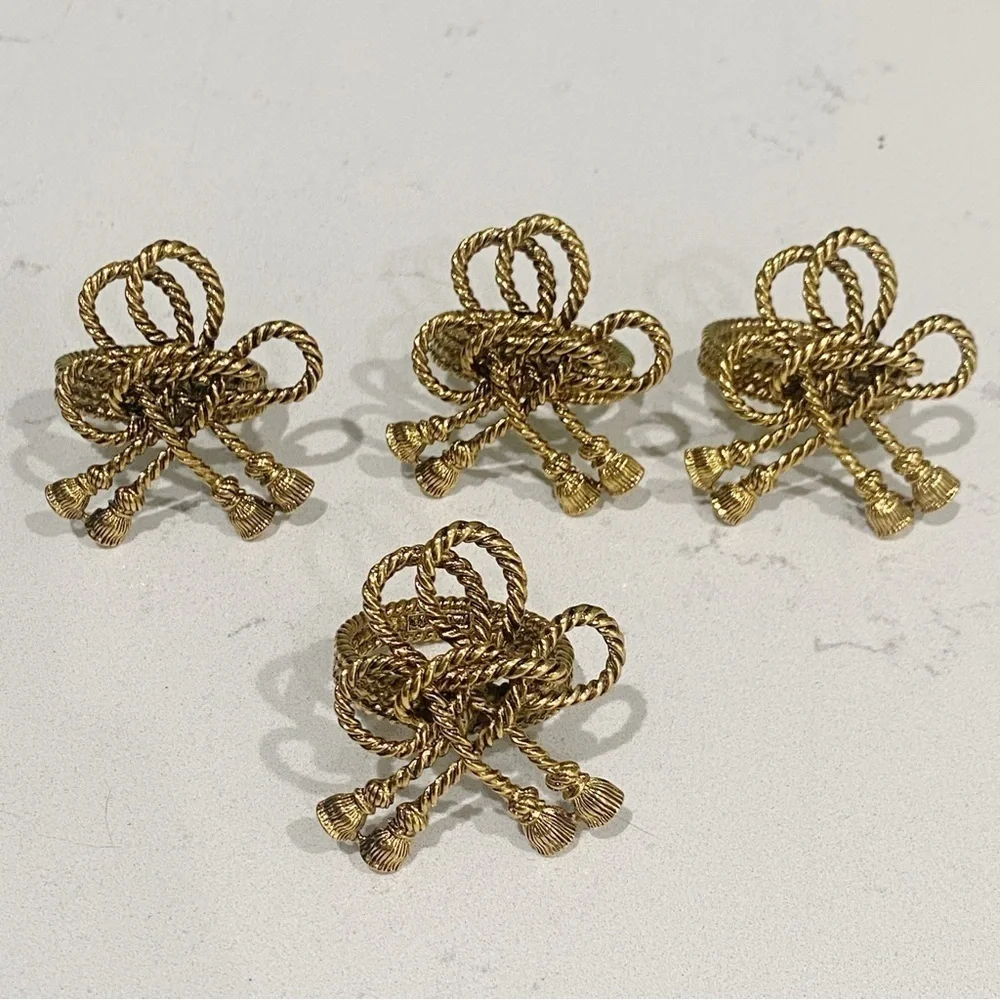 RJ Graziano Gold Bow Napkin Rings Set Of 4